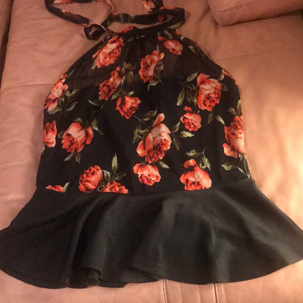 Sheet floral halter peplum top